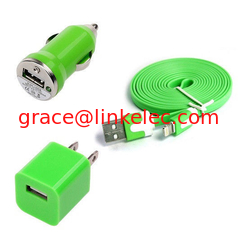 Китай USB Home AC Wall charger+Car Charger+8 Pin Sync USB Cord for iPhone 5 5S 5C 5G Green поставщик