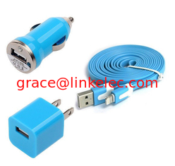 Китай USB Home AC Wall charger+Car Charger+8 Pin Sync USB Cord for iPhone 5 5S 5C 5G Blue поставщик