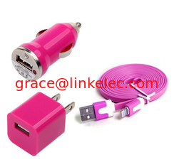 Китай USB Home AC Wall charger+Car Charger+8 Pin Sync USB Cord for iPhone 5 5S 5C 5G Pink поставщик