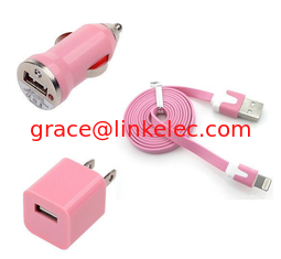 Китай USB Home AC Wall charger+Car Charger+8 Pin Sync USB Cord for iPhone 5 5S 5C 5G Light Pink поставщик