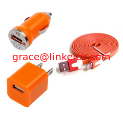 Китай USB Home AC Wall charger+Car Charger+8 Pin Sync USB Cord for iPhone 5 5S 5C 5G Orange поставщик