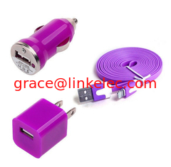Китай USB Home AC Wall charger+Car Charger+8 Pin Sync USB Cord for iPhone 5 5S 5C 5G Purple поставщик