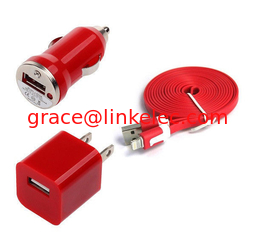 Китай USB Home AC Wall charger+Car Charger+8 Pin Sync USB Cord for iPhone 5 5S 5C 5G Red поставщик