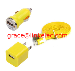 Китай USB Home AC Wall charger+Car Charger+8 Pin Sync USB Cord for iPhone 5 5S 5C 5G Yellow поставщик