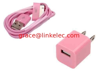 Китай AC Wall Charger Adapter with iphone 4 Data Sync Cable for G 4S 3GS 3G iPod Touch Pink поставщик
